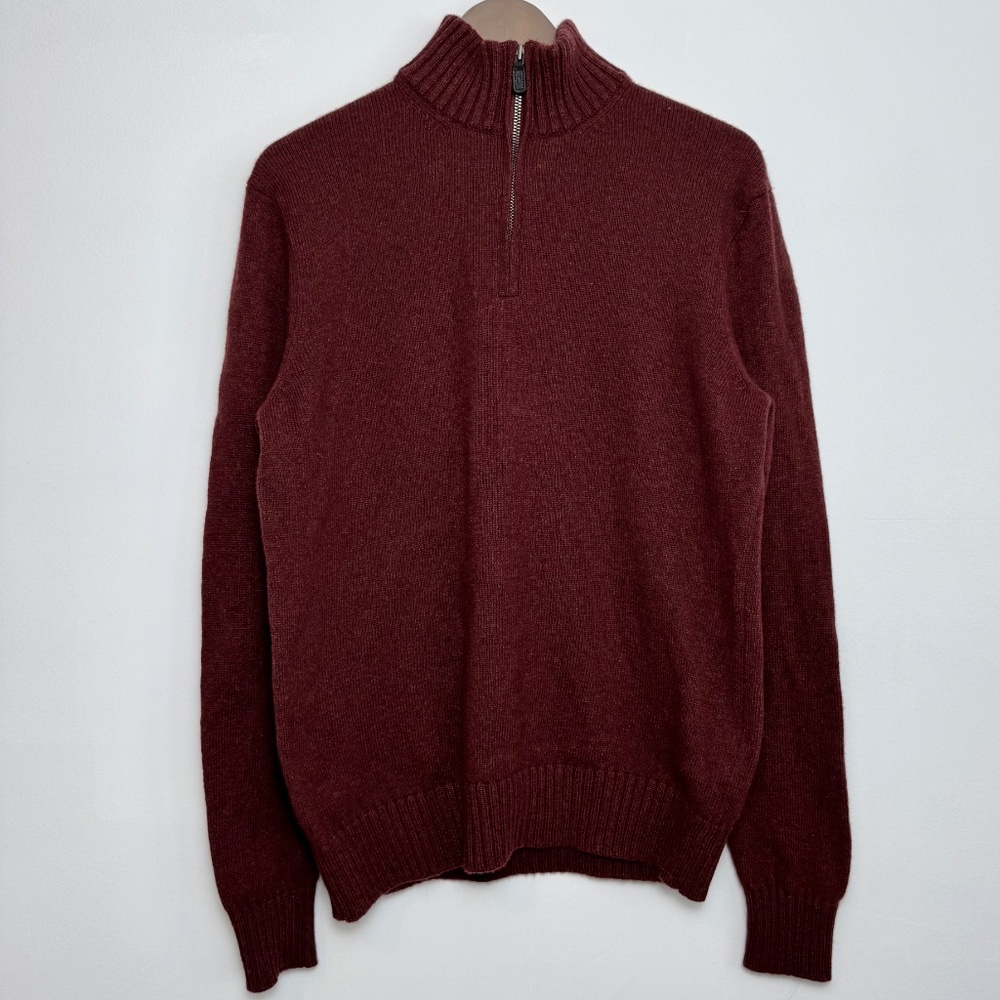 Men's BLACK BROWN 1826 Luxe Lambswool Blend Burgundy 1/4 Zip Sweater Size L